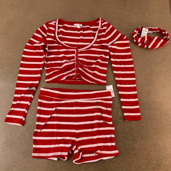 Colsie Other - Colsie Women's Size Small Red Striped 3 Piece Pajama Set & Headband NWT *Flaw